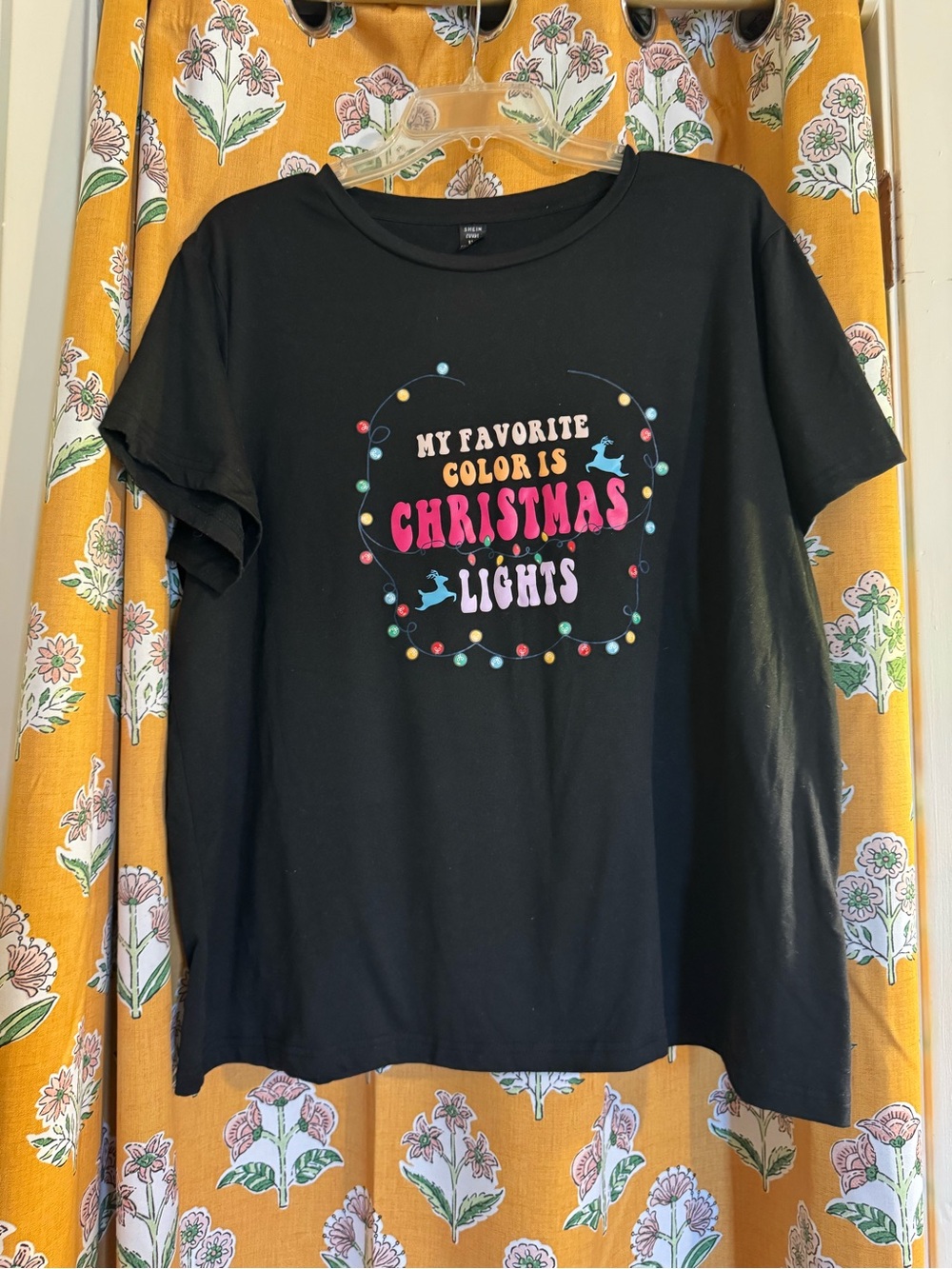 SHEIN Black Graphic Tee with Multicolor Lights Print